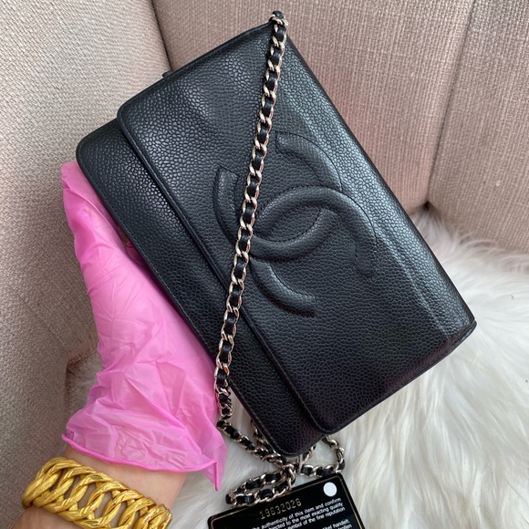 ❌SOLD ON E🅱️🅰️Y❌🌼 Chanel Caviar CC Timeless BLACK WOC With Card &dust bag SHW - Picture 4 of 17
